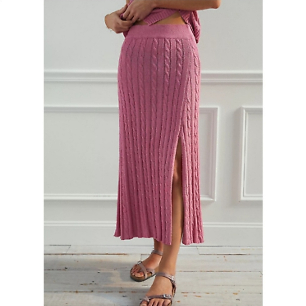 Anthropologie Current Air pink knit midi skirt